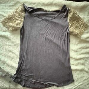 About A Girl Lavender and Cream Short Sleeve Tee